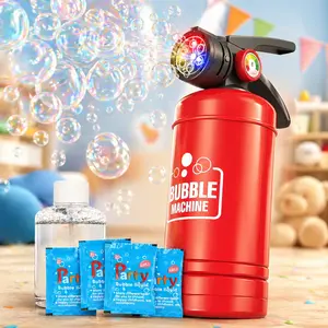 Fire Extinguisher Bubble Machine for Kids, LED Automatic Bubble Blower Toy with Bubble Solution and Refill Packets
