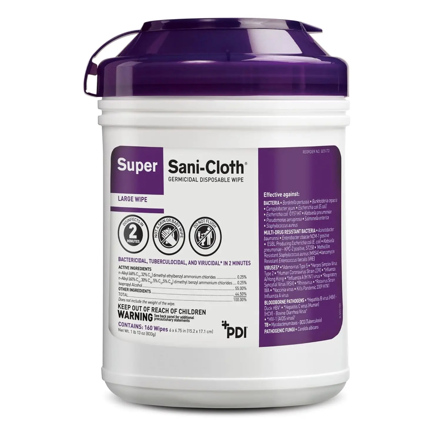 Q55172 Professional Disposable Household Antiseptic Disinfectant Cleaning Surface Wipes, 160-Count Purple Sani-Cloth Wipes