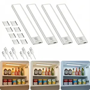 【GLEAM】4 Pack Under Cabinet Lights,Motion Sensor Night Light Indoor,2100mAh USB Rechargeable Light,Magnetic Installation Dimmable Lights for Kitchen,Wardrobe,Pantry, Closet,Bathroom,Stairs,Sink Cabinet, or Garage Customizable Brightness Lumens