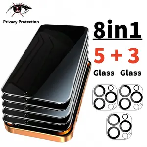 [8in1] 5-Piece Privacy Screen Protector for iPhone 14 Pro Max 16 15 13 17 Air Pro Max Plus 16E with 3-piece Camera Lens Protector Set Anti Spy Tempered Glass Film 9H Hardness Case Friendly Cover