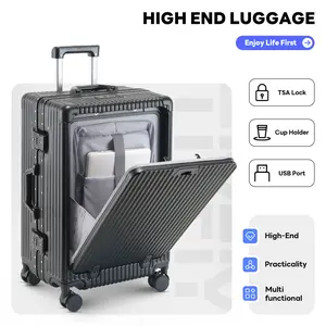 TIYFIY 20/24 Inch Unisex  Set: PC+ABS Expandable Suitcase with USB Port, Cup Holder, Multi-Functional Phone Stand (Laptop Space) - TSA Lock, Spinner Wheels, Back-to-School Gift Hardside Travel  Set aluminum  USB Charging Port Luggage