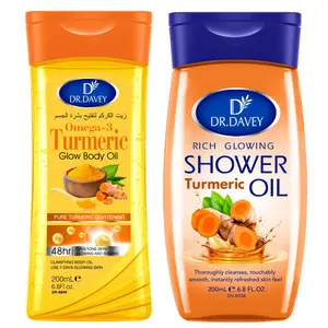 2pcs DR.DAVEY Turmeric Omega-3 Glow Body Oil+Turmeric Glowing Shower Oil set, skin care oil moisturizing, Body Oil Moisturizer, Moisture and hydrating care suitable for all seasons portable for travel for Body, Face, Hand,Foot, Lip, Eye