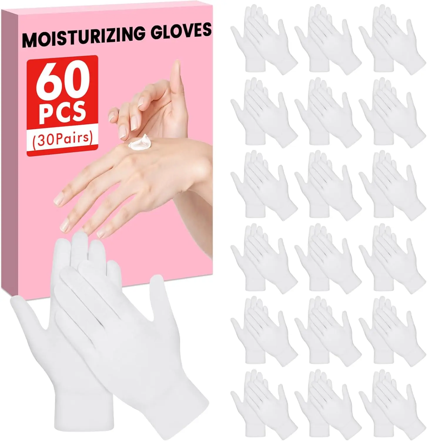 60 Pcs White Cotton Gloves for Dry Hands Sleeping, Soft Moisturizing Overnight SPA Gloves for Eczema, Men Women Stretchable Lotion Gloves for Coin Jewelry Silver Art Handling