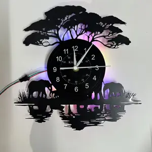 Elephant LED Vinyl Record Wall Clock, Seven-Color LED, Silent Operation, Animal Shape, Ideal for Bedroom Living Room Office, Perfect Birthday Gift