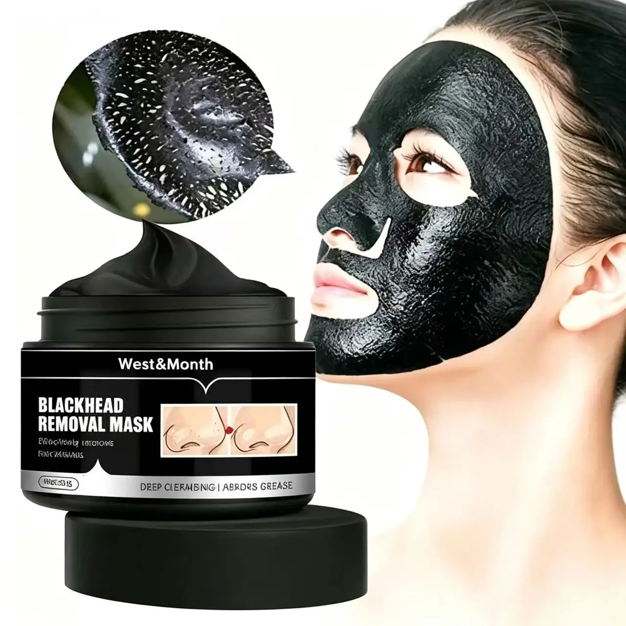 Black Tear Mask, Natural Power, Deep Cleansing, Skin Cleansing, Nose Cleansing, Hydrating and Moisturizing, Facial Treatment, Bamboo Charcoal Mask blackhead remover whitehead Oil-Control Foam sparkle