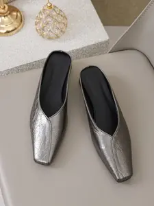 Women's Open Toe Half Slipper New Square Head Flat Sole Mules Summer Outdoor Wear Single Shoe, Medium Width, PVC Sole, PU Upper Material