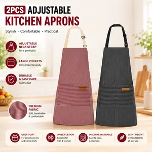 Kitchen Cooking Aprons Adjustable Bib Apron with 2 Pockets Lightweight Cotton Comfortable Household Strap for Women Men Cleaning#SummerVibes