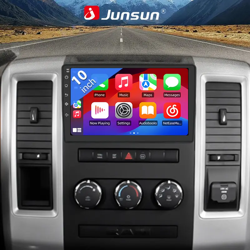 10-Inch Android 13 Car Radio Stereo with Car Monitor, Wireless CarPlay, Auto GPS Navigation, Touch Screen Multimedia Video Player for Dodge Ram 1500/2500 (2009-2012) & Jeep Wrangler JK (2007-2018), Car Display Screen