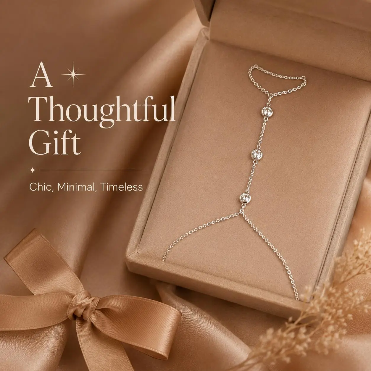 Elegant Crystal Hand Chain Bracelet for Women, Delicate Silver Ring Bracelet with Sparkling Rhinestones, Minimalist Finger Chain Jewelry for Daily Wear & Special Occasions