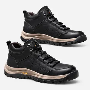 Men's Mid Top Casual Hiking Boots Lace Up Leather Outdoor Shoes