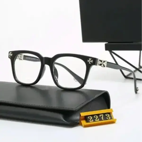 High-End Chrome Hearts Square Eyeglass Frames for Men & Women, Luxury Black Gold Cross Detail Optical Glasses, Premium Designer Style Unisex Frames with Leather Case