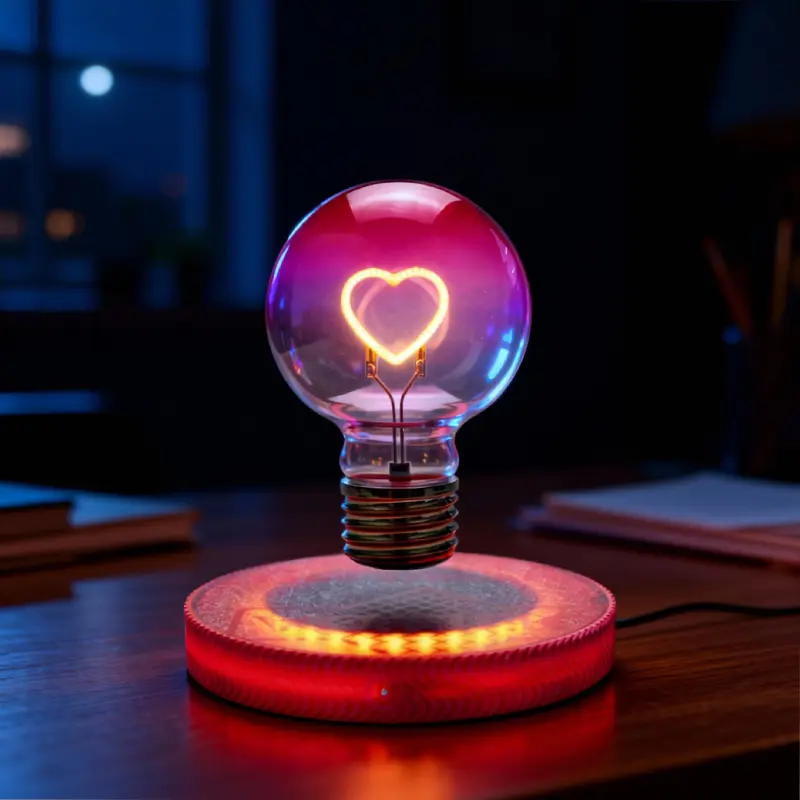 Magnetic Levitating Heart Filament LED Light Bulb - Gradient Red Floating Decorative Atmosphere Lamp, 360° Auto-Rotate Glowing Base, Dynamic LED Mood Lighting, Unique Couple Gift for Bedroom Desk Decor, Led Decoration Lamp Heart Shape Light Electronic Lig