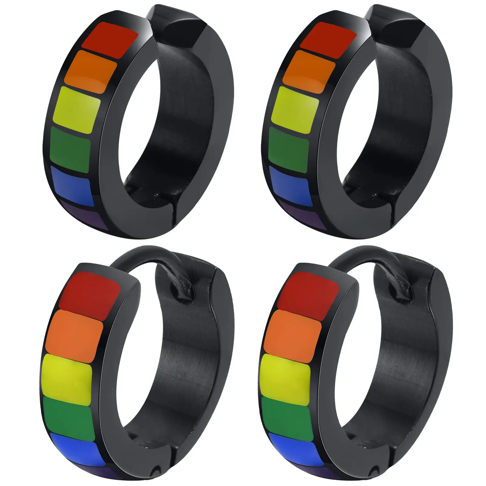OIDEA Rainbow Pride Hoop Earrings for Women Men, Stainless Steel LGBTQ Pride Striped Hoop Clip On Earrings, Pride Jewelry Gift