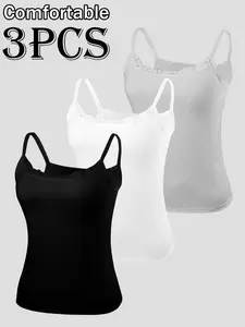 6-Piece Lace Neckline Camisole Set! Lace detailing design, seamless and comfortable support without digging into the skin, multiple colors to match, comfortable and soft against the skin, a daily essential.