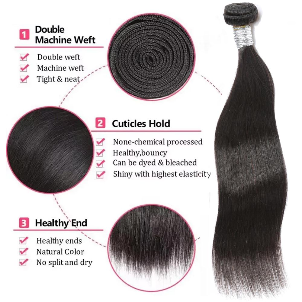 Straight Bundles Human Hair 100% Unprocessed Brazilian Virgin Hair 1/3/4 Bundles Hair Extension for Women Natural Color