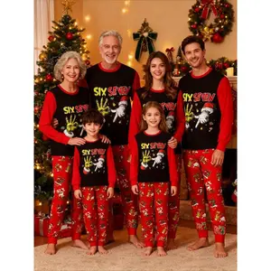 67 Christmas Family Pajama Set, Santa Gesture Print Long Sleeve Sleepwear, Home Wear for Adults and Kids, Holiday Gift Essential