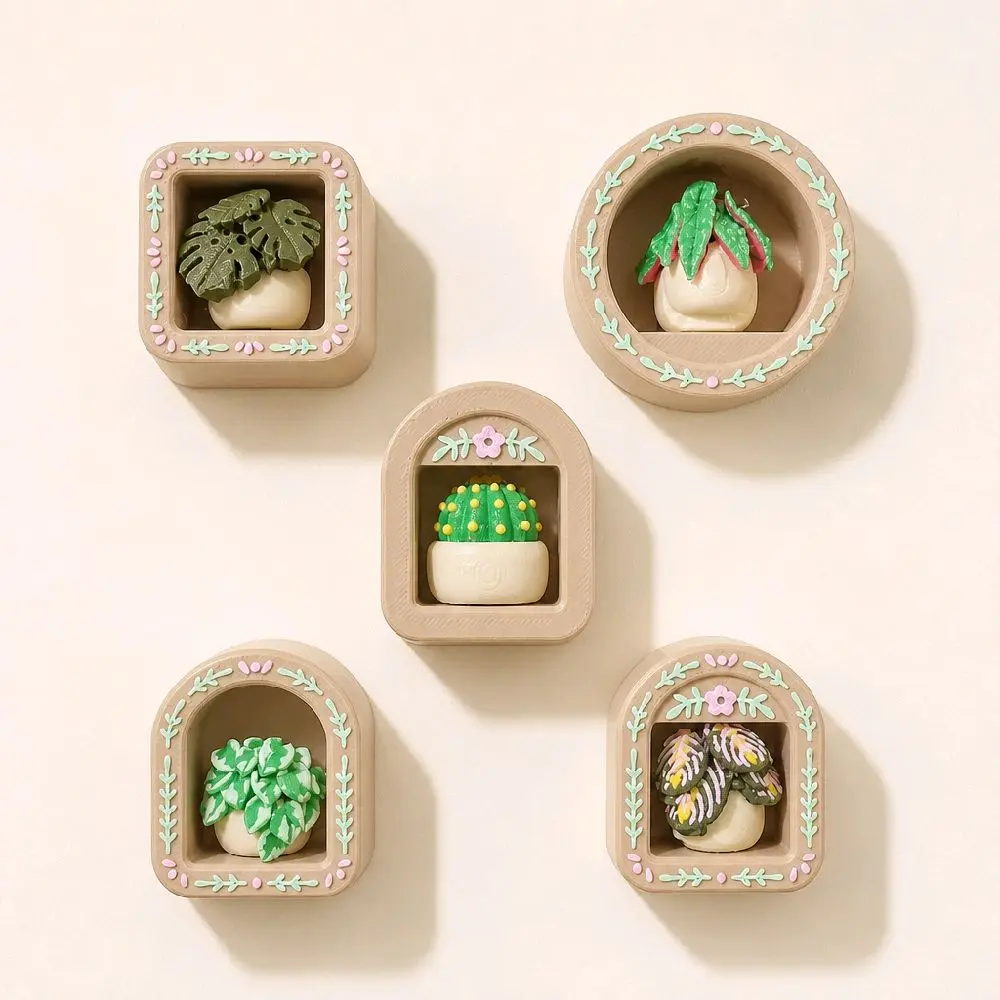 Mini Plant Nook Magnets Set of 5 – 3D Printed Botanical Wall & Fridge Decor Set (All 5)