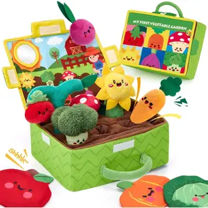 GJ Z-MTS66    Baby Toys 6-12 Months - Fruits Vegetables Garden Plant Plush - 6 Month Old Toys Montessori Sensory Toy Carrot Flower with Rattles, Mirror, Squeaker, Textures, Crinkle Tissues for Babies Gifts