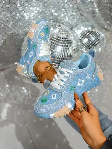 Trendy Embroidered Dad Shoes for Couples, Fashionable Handmade Rhinestone Thick Sole, Casual Sporty Lace-Up Sneakers Sports Shoes Size 35-43