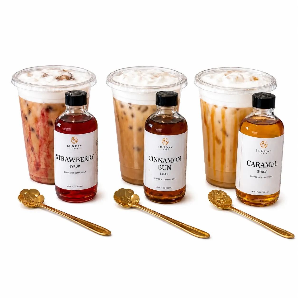 Sunday Latte Kits – Café Style Instant Latte Gift Set (3 Flavors: Monarch, Strawberry Velvet, Cinnamon Bun) – No Machine Needed