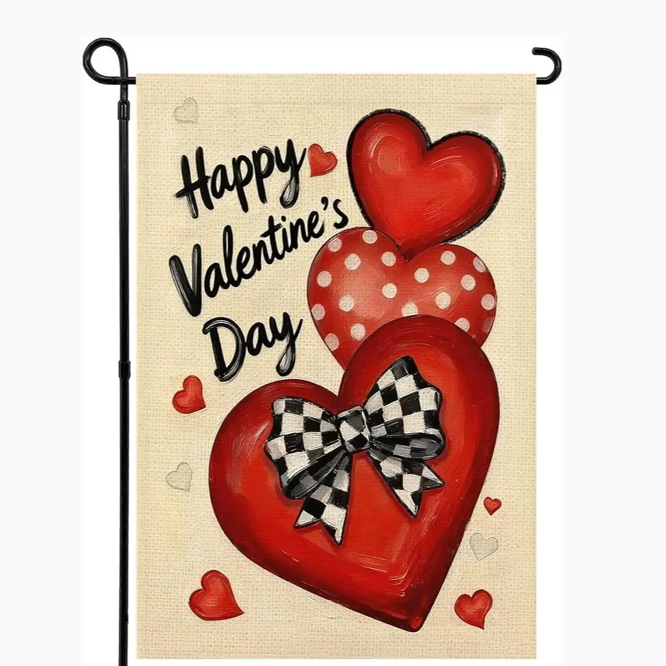 Valentine's Day Garden Flag 30x45cm Heart Shape, Anniversary Wedding Yard Outdoor Decoration, Romantic Garden Banner