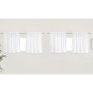 4 Panels Cafe Curtains 30 inch Length - Dual Rod Pockets Voile Sheer Window Treatments Soft & Airy with Light Filtering Drapes for Nursery/Kitchen, White, W60 x L30