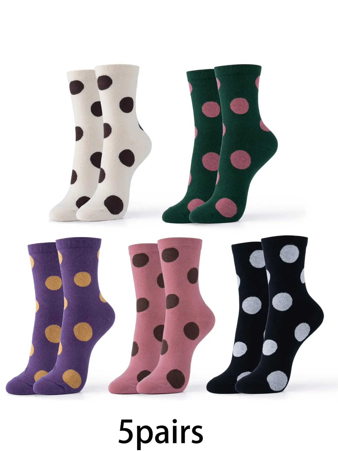 5 pairs of fashionable retro polka dot mid tube socks, casual, comfortable and Fitted couple socks suitable for women's sports, daily attendance and wearing, Casual Stylish Socks