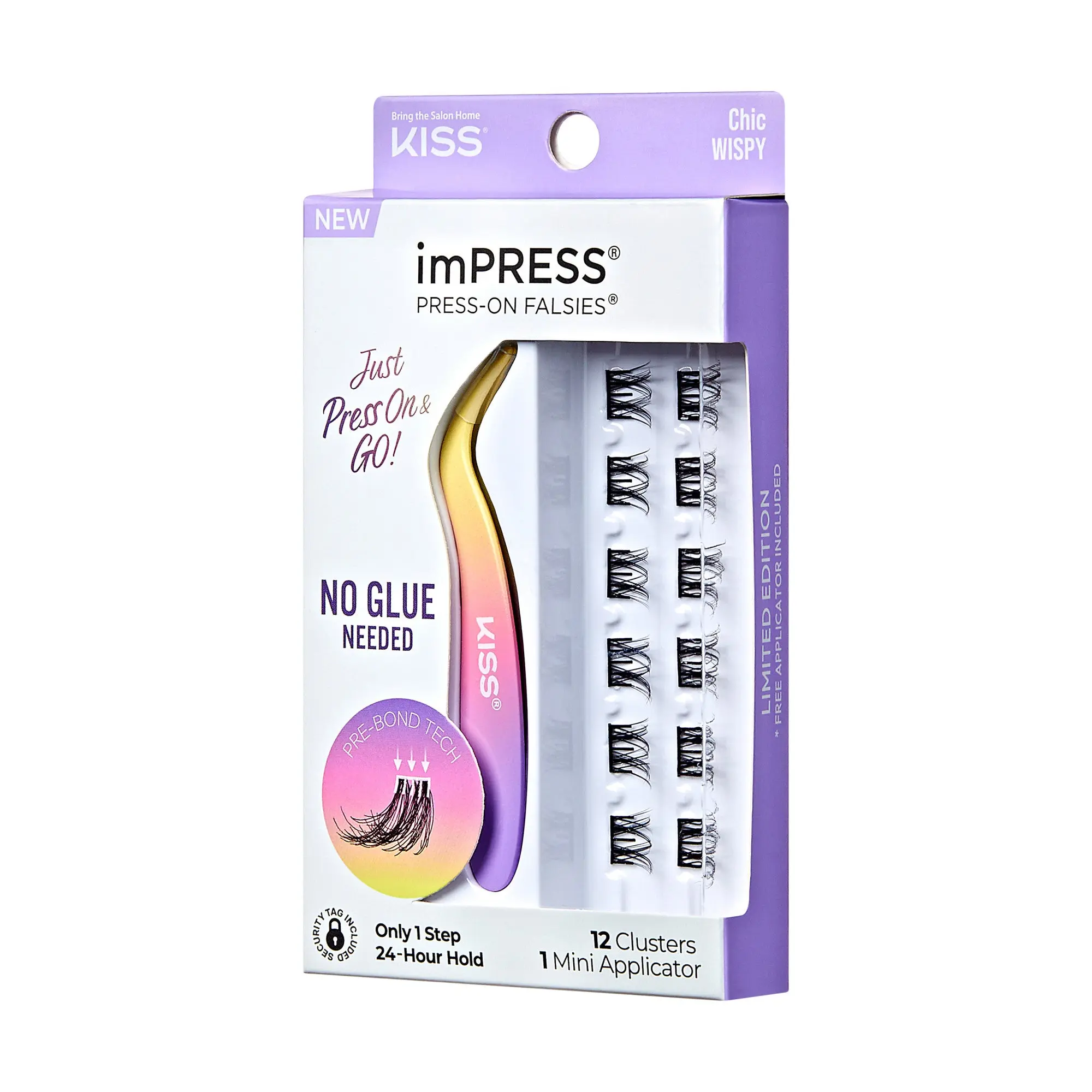 Impress Falsies Self Adhesive Eyelashes, 12 Lash Clusters + Applicator - Chic