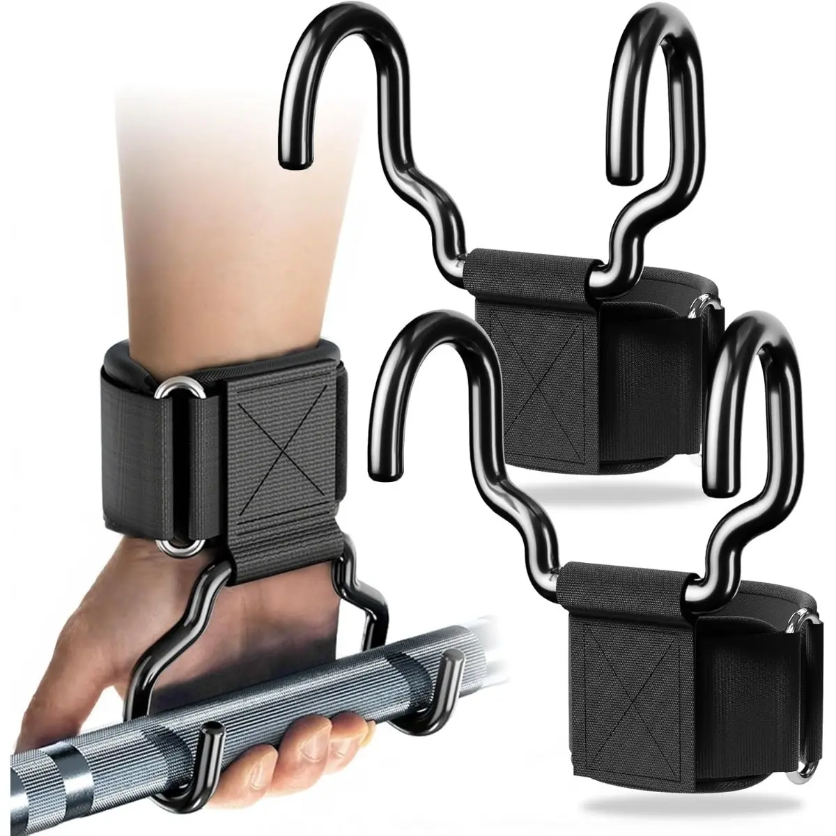 Pull Up Grips for Men Women Lifting Hooks with Wrist Straps Anti Slip Design Durable Neoprene Strap & Rubber Grip Pad for Weightlifting Workout Gym Accessories
