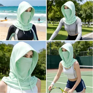 Adjustable Drawstring Sun Hood Ice Silk Balaclava, Breathable Anti-Sweat Full Face Neck Cover for Bike Motorcycle Riding