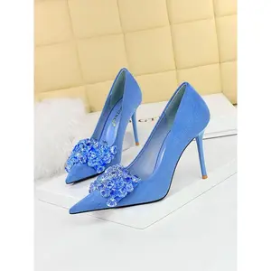 Women’s rhinestone-embellished bow design stiletto heels, elegant pointed-toe high heel shoes for parties and banquets, fashionable heeled shoes for women and girls, stiletto heeled pumps