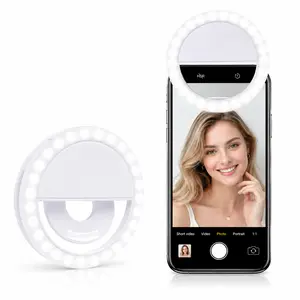 Selfie Ring Light, [Rechargeable] with 28 LED Lights, 3-Level Adjustable Brightness Clips On Phone Ring Light Compatible with iPhone 17 16 15 14 13 12 11 Plus Pro Max iPad Laptop Samsung, White