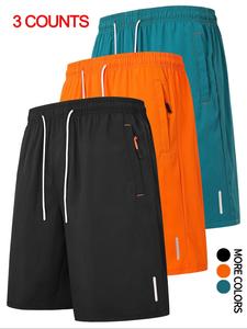 men's solid color drawstring waist shorts, casual regular fit pocket zipper shorts for summer, men's bottoms for daily wear, men's baggy shorts, clothing