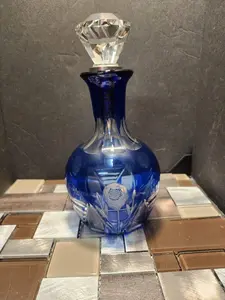 Vintage Lausitzer German Cut to Clear COBALT Blue Decanter from the 60's