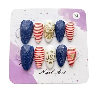 10pcs Handmade Luxury 3D Metallic Eagle Press on Nails - Almond Shape Long Salon Quality with Premium 3M Adhesive Tabs Reusable & Long-Lasting(USA Support Edition)