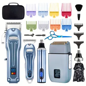 New Hair Clippers and Shaver Grooming 4-Piece Set Cordless Hair Clippers for Men Zero Gapped T-Blade Trimmer Nose Hair Trimmer Rechargeable Electric Foil Shaver Professional Hair Clippers Kit with Box, Gifts for Men