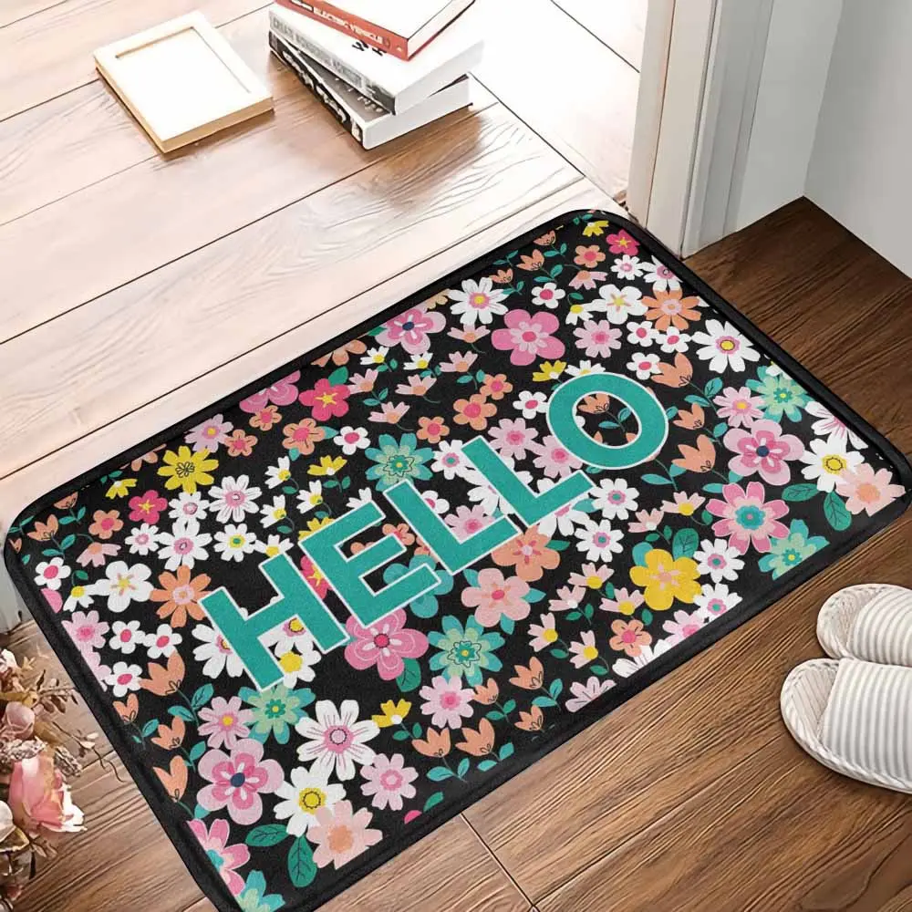 Polyester Floral Doormat - Vibrant Print, Non-Slip, Durable, Soft Surface for Front Door Porch, Housewarming Gift, Spring Decor