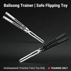 Premium Balisong  Trainer, Unsharpened Dull Blade Safe Practice Tool, No Injury Flipping Trainer for Beginners & Pros, Durable Metal Fidget Toy (Black/Silver) tiktokshopspringglowup