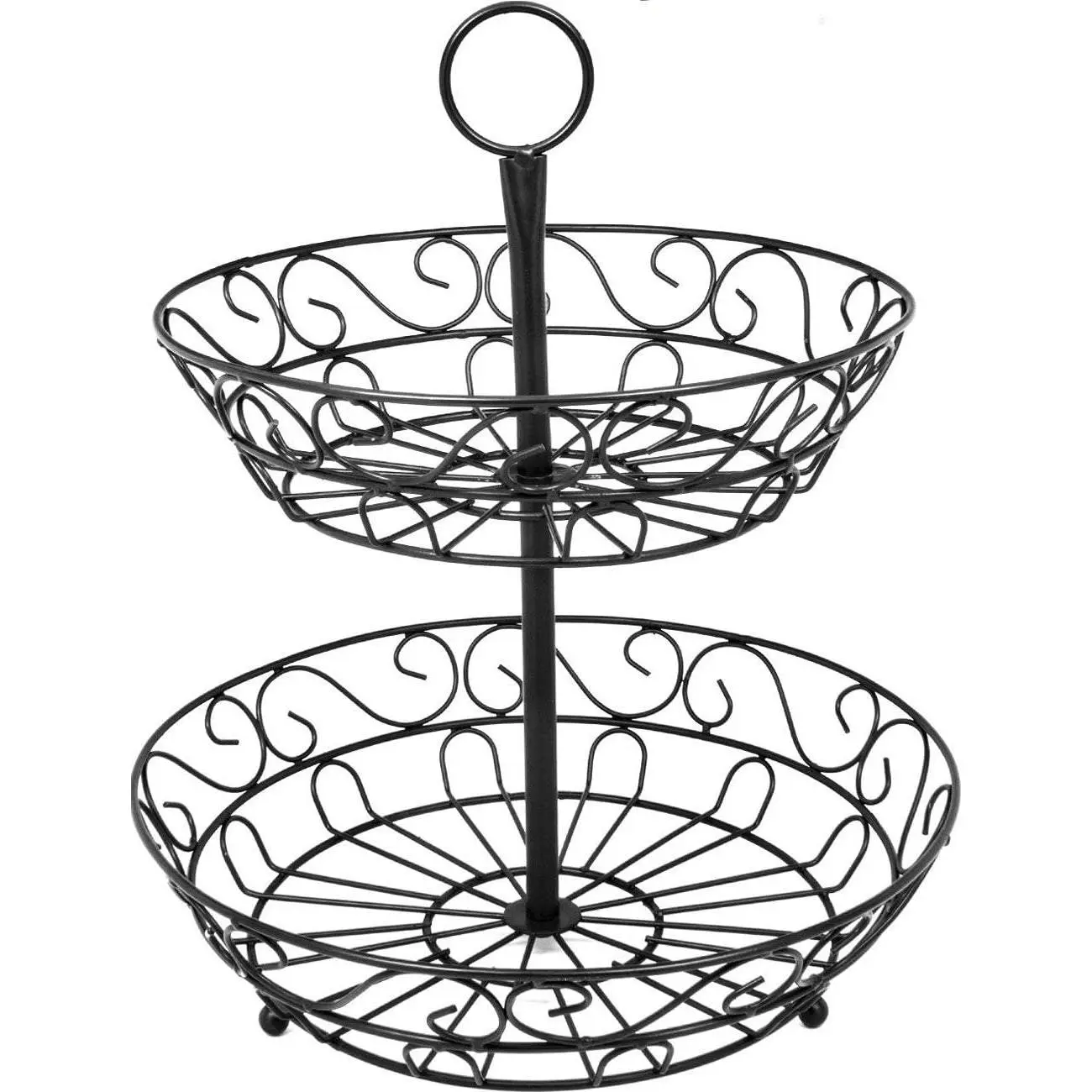 2-Tier Fruit Basket Stand with Decorative Scroll Design for Home Organizers Bowl Household