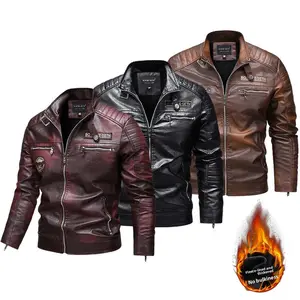 New leather jacket for men, thickened and lined, warm, motorcycle, trendy fashion leather jacket, American style for men.