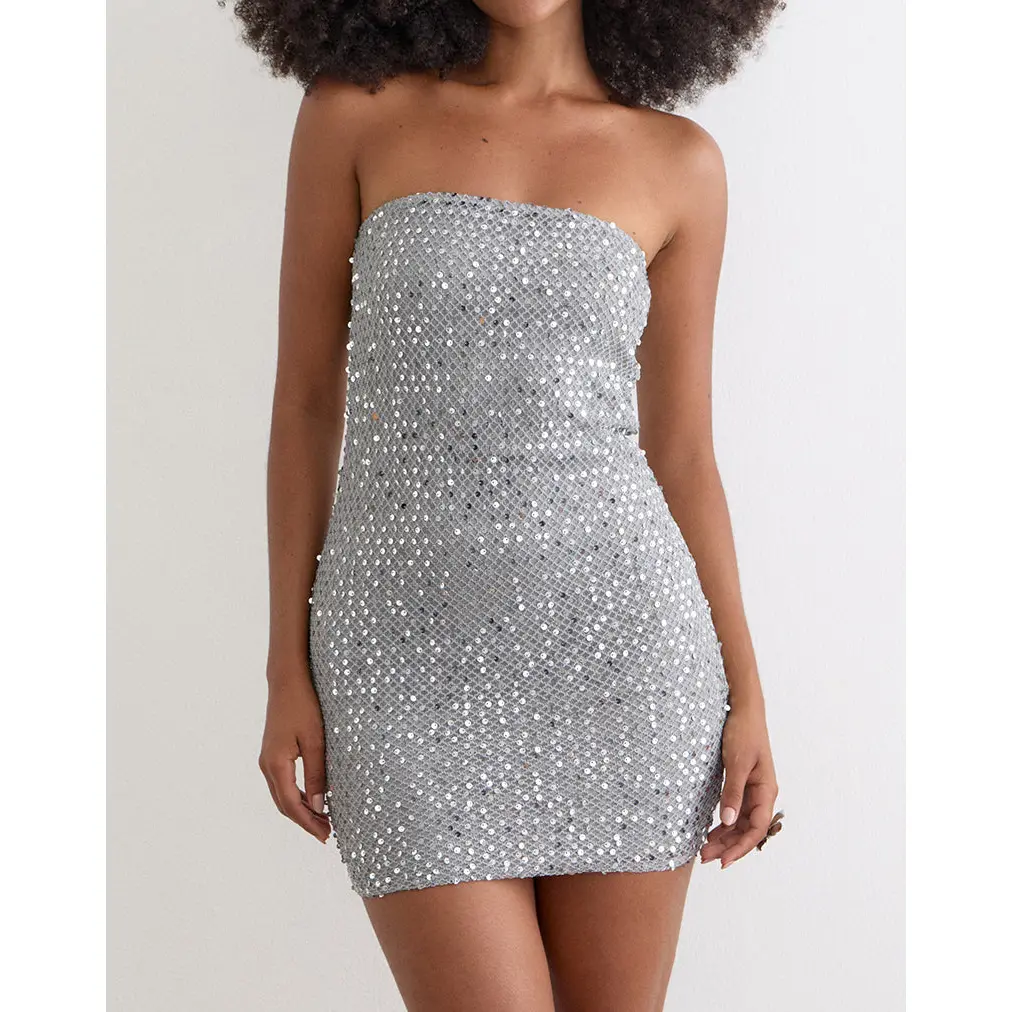 Dalanis Mini Dress in Sheer Sequin Silver