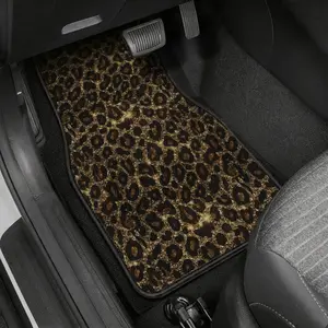 4PCS Gold Glitter Leopard Print Car Floor Mats, Sparkly Brown Animal Pattern Wear Resistant Easy Clean Carpet Liners, Perfect Birthday & Holiday Gift for Her, Luxurious Wild Style Interior Decor Accessories Fit Sedan SUV Truck Van