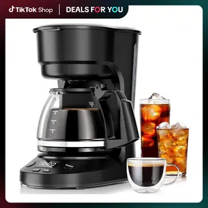 【DealsForYouDays】Compact 5-Cup Electronic Coffee Making Machine - Coffee Brewer with Display, Anti-Drip System, Timer, Removable Funnel, Auto Shut-Off, Anti-Dry Protection, Dishwasher-Safe Parts for Family Home & Office, Black