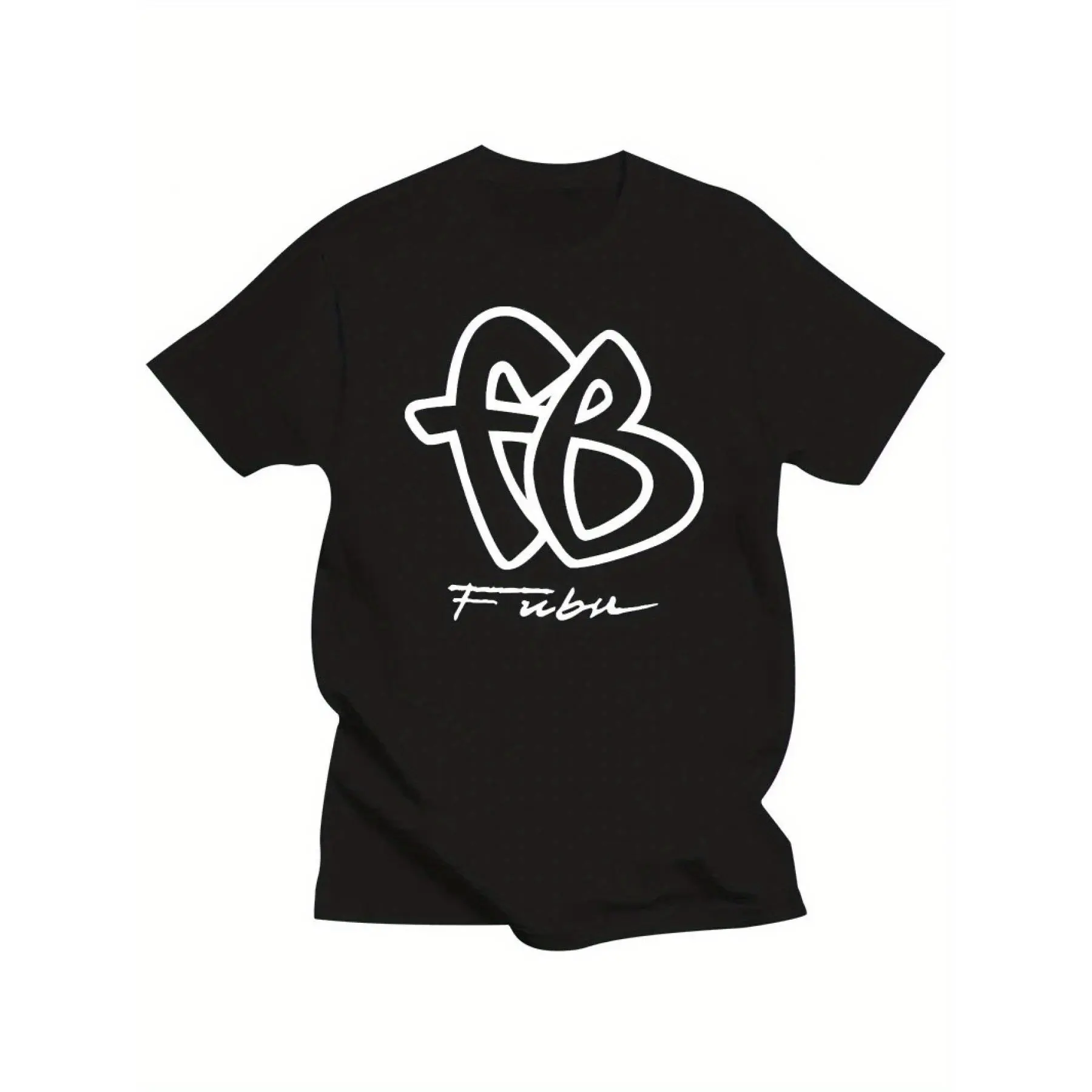 Men's Fitted 100% Cotton Knitting Short-Sleeve T-Shirt - Round Neck, 1990s FUBU FB Big Logo Graphic, Casual Menswear Top