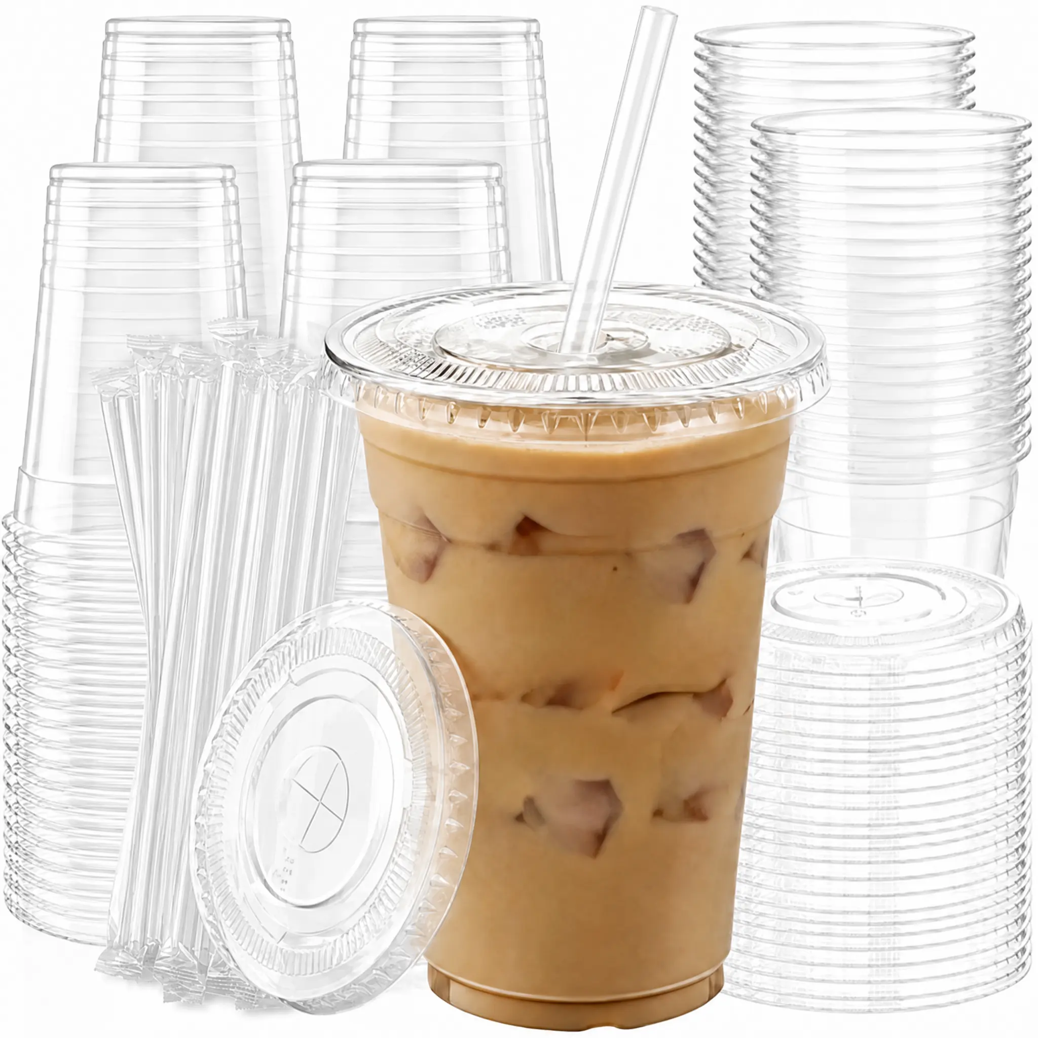 40-Set Disposable 16oz BPA-Free Plastic To-Go Cups with Lids and Straws, Ideal for Iced Coffee, Boba - Sports & Outdoor, Indoor Leisure Drink Essentials
