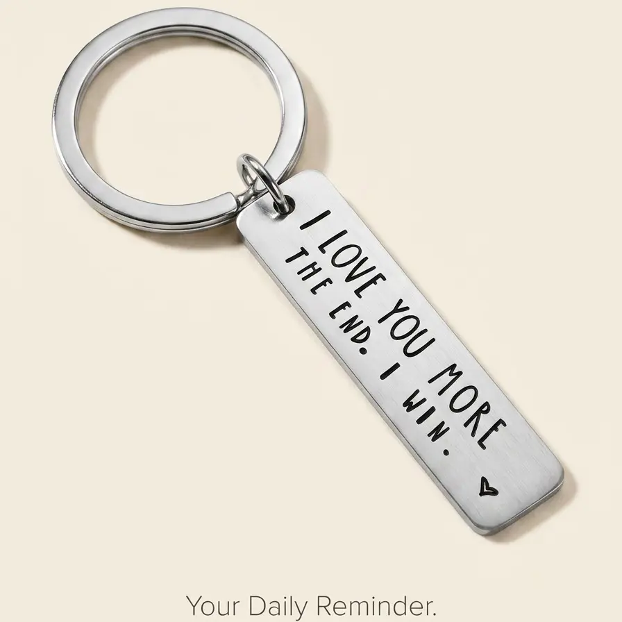 Stainless Steel Keychain with Creative Slogan Bar Pendant, Fashionable Men's Car Ring and Bag Charm, Valentine's Day Gift