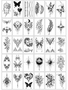 30 Sheet Temporary Tattoo Stickers Set, Sticker Tattoos, Fake Tattoos, DIY Tattoos, Waterproof Body Art with Butterfly, Feather, Dreamcatcher, Floral Designs for Y2K Style, Aesthetic Tattoo Merch