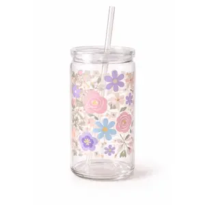Spring Garden Floral 16oz Glass Cup