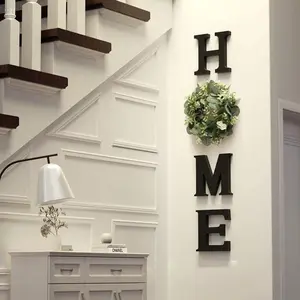 Wooden Home Letters with Wreath Artificial Eucalyptus Modern Decorative Hanging Farmhouse Sign, Wooden Letters Hanging Sign, Farmhouse Wall Decor for Living Room & Kitchen, Christmas Decoration, Indoor Home Decoration