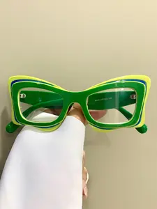 Unisex Colorblock Cat Eye Frame Glasses, Trendy Casual Hawksbill Pattern Eyeglasses for Everyday Use